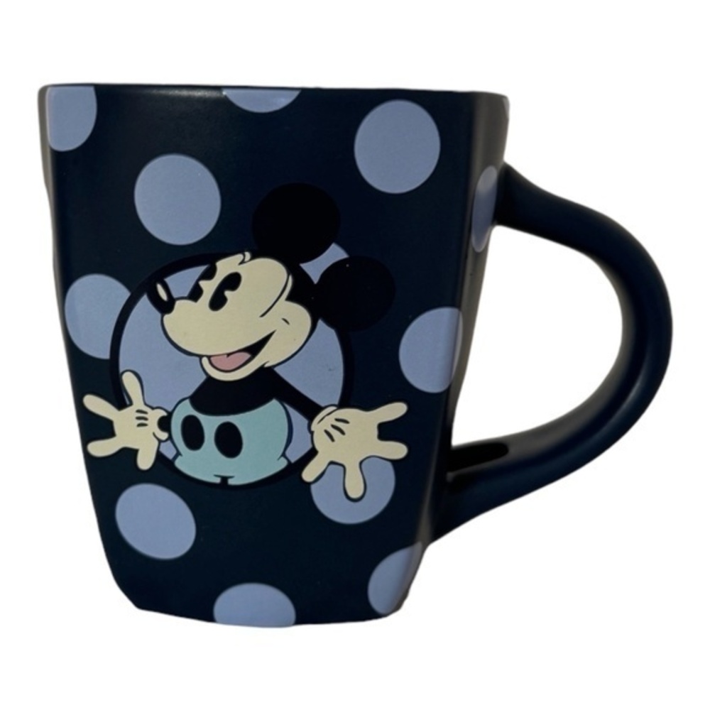 Disney Parks Mickey Mouse Cup Mug Coffee Tea Blue Dotted Missing Spoon EUC